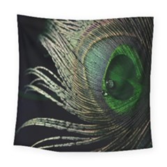 Feather Peacock Drops Green Square Tapestry (large) by Simbadda