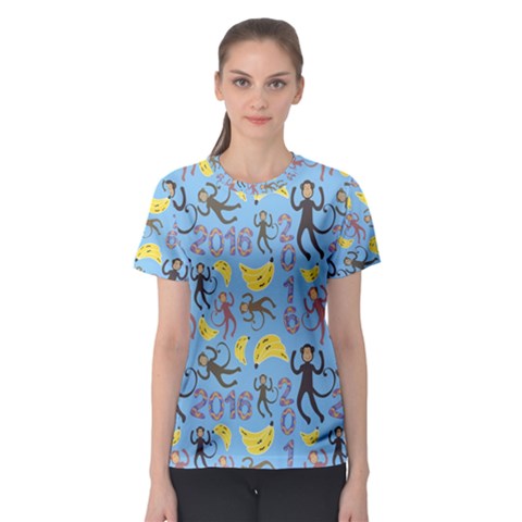 Cute Monkeys Seamless Pattern Women s Sport Mesh Tee by Simbadda