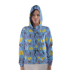 Cute Monkeys Seamless Pattern Hooded Wind Breaker (women) by Simbadda