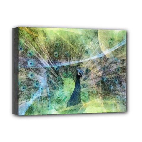 Digitally Painted Abstract Style Watercolour Painting Of A Peacock Deluxe Canvas 16  X 12   by Simbadda