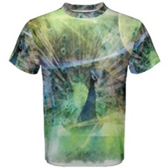 Digitally Painted Abstract Style Watercolour Painting Of A Peacock Men s Cotton Tee by Simbadda