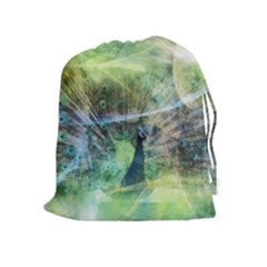 Digitally Painted Abstract Style Watercolour Painting Of A Peacock Drawstring Pouches (extra Large) by Simbadda