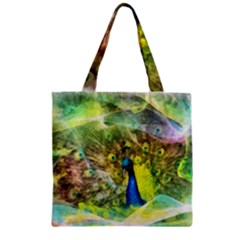 Peacock Digital Painting Zipper Grocery Tote Bag by Simbadda