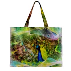 Peacock Digital Painting Zipper Mini Tote Bag by Simbadda