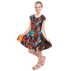 Abstract Chinese Inspired Background Kids  Short Sleeve Dress