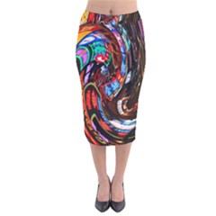 Abstract Chinese Inspired Background Velvet Midi Pencil Skirt