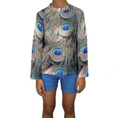 Colorful Peacock Feathers Background Kids  Long Sleeve Swimwear by Simbadda