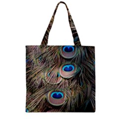 Colorful Peacock Feathers Background Zipper Grocery Tote Bag by Simbadda