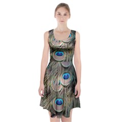 Colorful Peacock Feathers Background Racerback Midi Dress by Simbadda