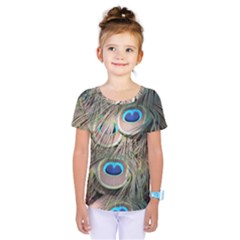 Colorful Peacock Feathers Background Kids  One Piece Tee