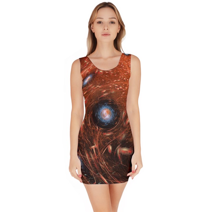 Fractal Peacock World Background Sleeveless Bodycon Dress