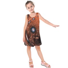 Fractal Peacock World Background Kids  Sleeveless Dress by Simbadda