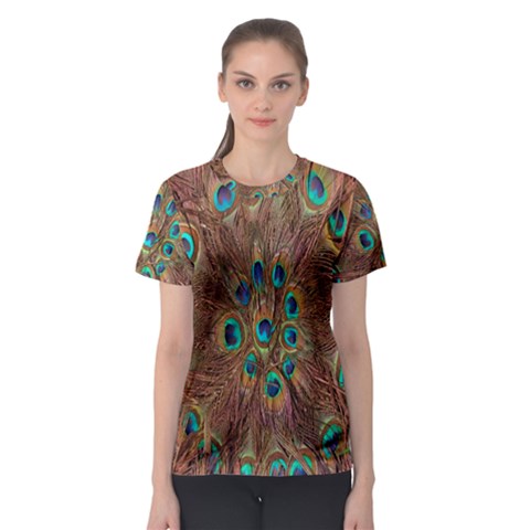 Peacock Pattern Background Women s Sport Mesh Tee by Simbadda