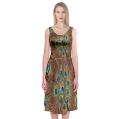 Peacock Pattern Background Midi Sleeveless Dress by Simbadda