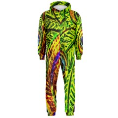 Glass Tile Peacock Feathers Hooded Jumpsuit (men)  by Simbadda