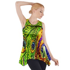 Glass Tile Peacock Feathers Side Drop Tank Tunic by Simbadda