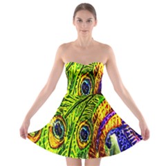 Glass Tile Peacock Feathers Strapless Bra Top Dress by Simbadda