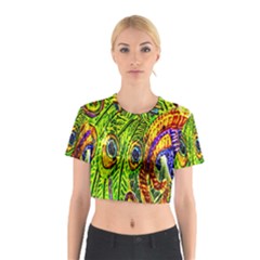 Glass Tile Peacock Feathers Cotton Crop Top by Simbadda