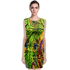 Glass Tile Peacock Feathers Classic Sleeveless Midi Dress by Simbadda