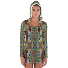 Beautiful Peacock Feathers Seamless Abstract Wallpaper Background Women s Long Sleeve Hooded T-shirt by Simbadda