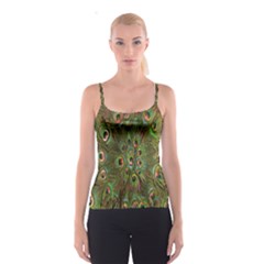 Peacock Feathers Green Background Spaghetti Strap Top by Simbadda