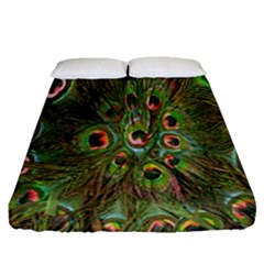 Peacock Feathers Green Background Fitted Sheet (queen Size) by Simbadda