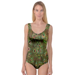 Peacock Feathers Green Background Princess Tank Leotard  by Simbadda