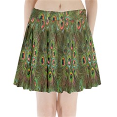 Peacock Feathers Green Background Pleated Mini Skirt by Simbadda