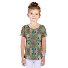 Beautiful Peacock Feathers Seamless Abstract Wallpaper Background Kids  One Piece Tee