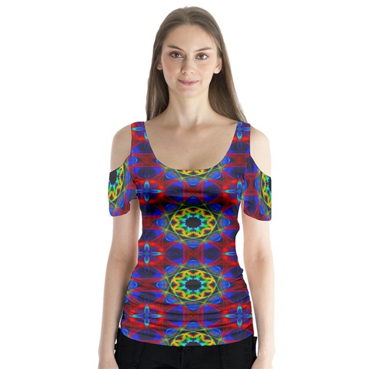 Abstract Pattern Wallpaper Butterfly Sleeve Cutout Tee 