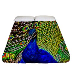 Graphic Painting Of A Peacock Fitted Sheet (california King Size)