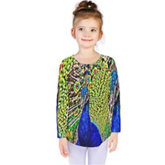 Graphic Painting Of A Peacock Kids  Long Sleeve Tee