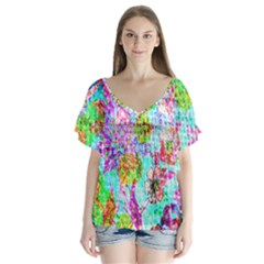 Bright Rainbow Background Flutter Sleeve Top