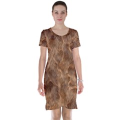 Brown Seamless Animal Fur Pattern Short Sleeve Nightdress by Simbadda