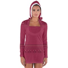 Heart Pattern Background In Dark Pink Women s Long Sleeve Hooded T-shirt by Simbadda