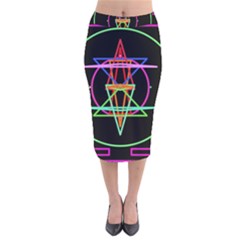 Drawing Of A Color Mandala On Black Velvet Midi Pencil Skirt