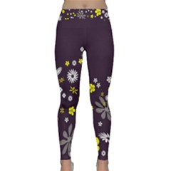 Vintage Retro Floral Flowers Wallpaper Pattern Background Classic Yoga Leggings by Simbadda