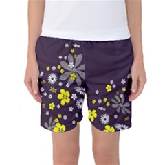 Vintage Retro Floral Flowers Wallpaper Pattern Background Women s Basketball Shorts by Simbadda