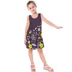 Vintage Retro Floral Flowers Wallpaper Pattern Background Kids  Sleeveless Dress