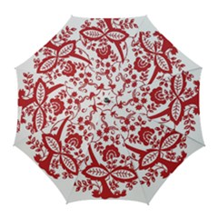 Red Vintage Floral Flowers Decorative Pattern Clipart Golf Umbrellas by Simbadda