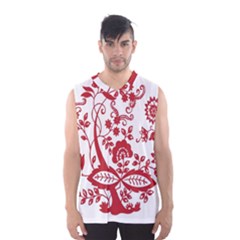 Red Vintage Floral Flowers Decorative Pattern Clipart Men s Basketball Tank Top by Simbadda