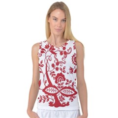 Red Vintage Floral Flowers Decorative Pattern Clipart Women s Basketball Tank Top by Simbadda