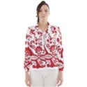 Red Vintage Floral Flowers Decorative Pattern Clipart Wind Breaker (Women) View1