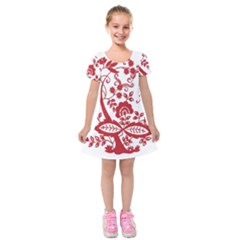 Red Vintage Floral Flowers Decorative Pattern Clipart Kids  Short Sleeve Velvet Dress by Simbadda