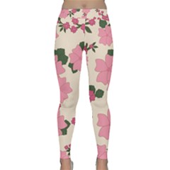 Vintage Floral Wallpaper Background In Shades Of Pink Classic Yoga Leggings by Simbadda