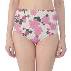 Vintage Floral Wallpaper Background In Shades Of Pink High-waist Bikini Bottoms by Simbadda