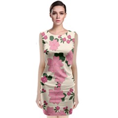 Vintage Floral Wallpaper Background In Shades Of Pink Classic Sleeveless Midi Dress by Simbadda