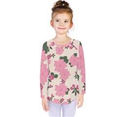 Vintage Floral Wallpaper Background In Shades Of Pink Kids  Long Sleeve Tee