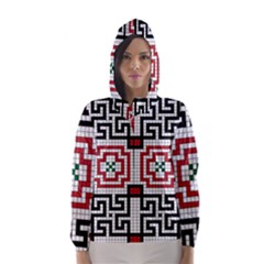 Vintage Style Seamless Black White And Red Tile Pattern Wallpaper Background Hooded Wind Breaker (women) by Simbadda