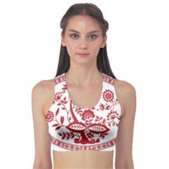 Red Vintage Floral Flowers Decorative Pattern Sports Bra by Simbadda